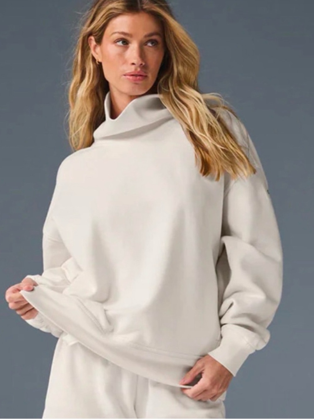 Alo Yoga Hazy Mock Neck Pullover Sweatshirt Small Ivory Oversized Lounge Cozy